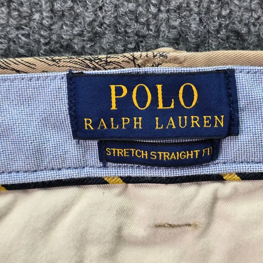 Polo Ralph Lauren Pants Mens 36x30 Khaki Collegiate All Over Print Stretch Chino